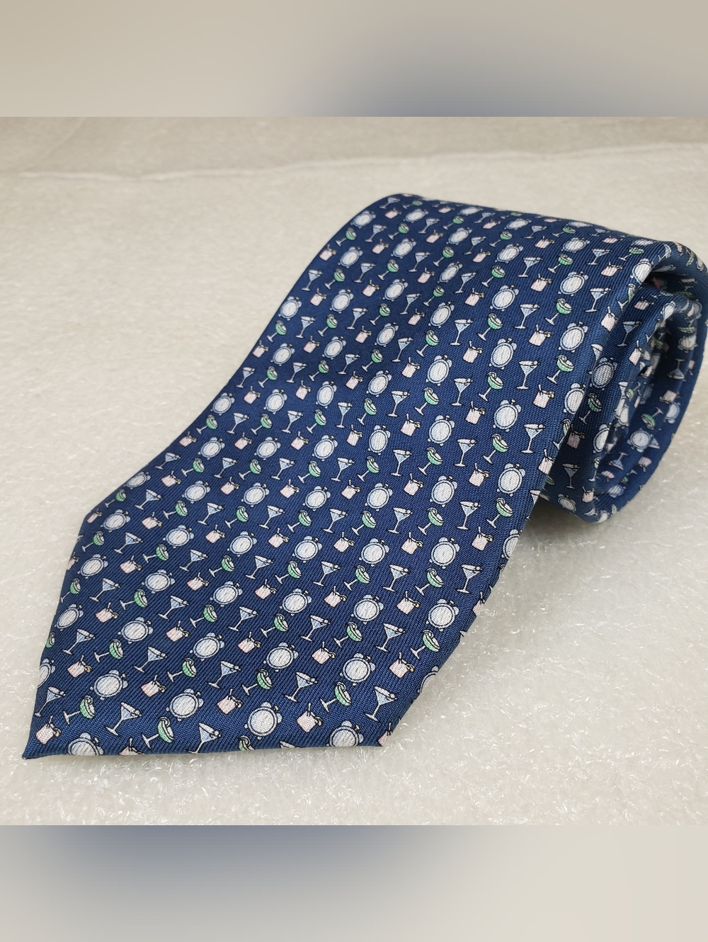 VINEYARD VINES Cocktail Time Cocktails and Clocks Print Silk Tie Happy Hour